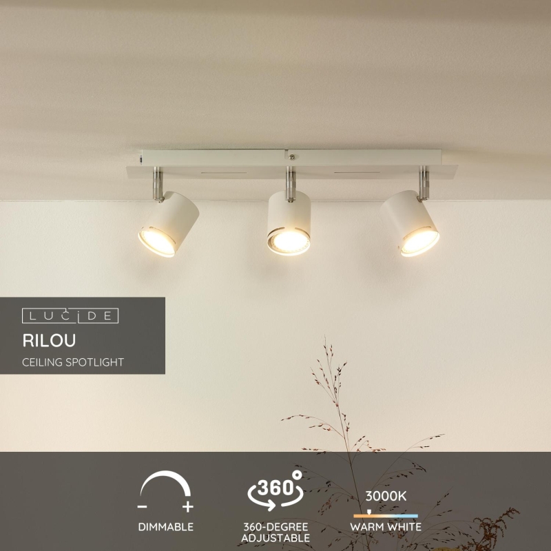 Lucide RILOU - Stropné bodové svietidlo - LED Dim. - GU10 - 3x5W 3000K - Biela